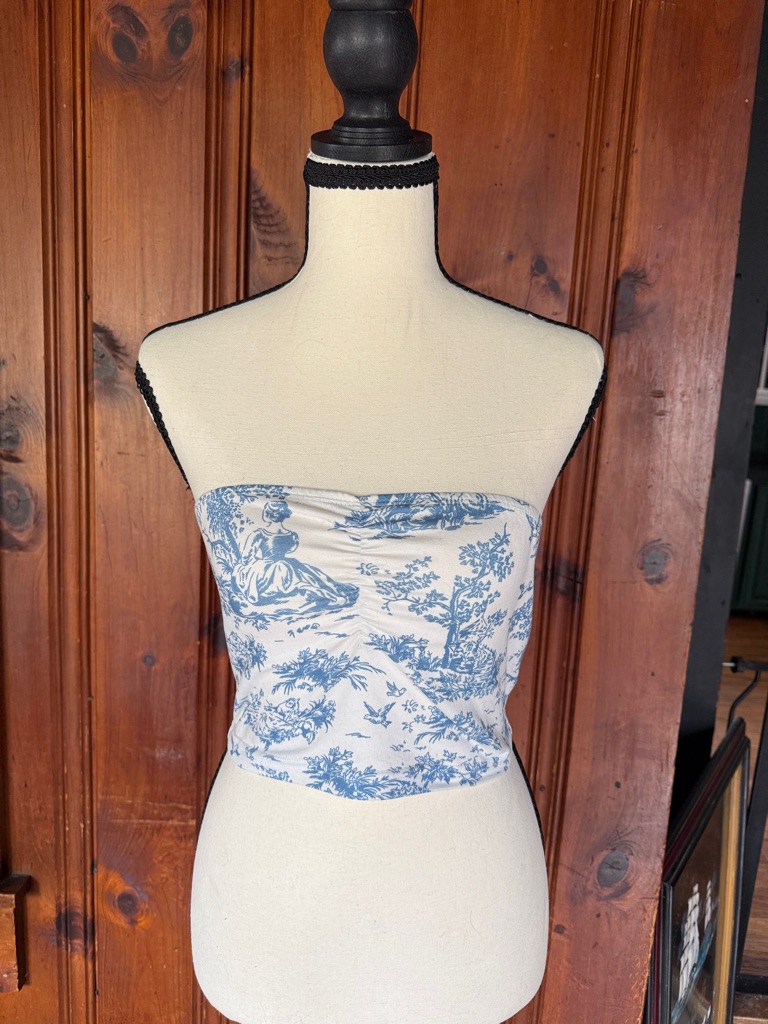 Shein Blue And White Toile Strapless Tube Top